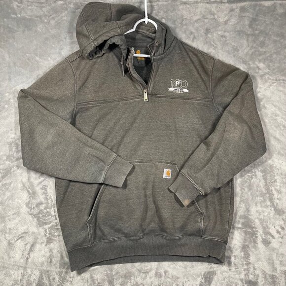 Distressed Carhartt 1/4 Quarter Zip Gray Hoodie Mens Size XL Tall Fading Stains - Picture 1 of 12